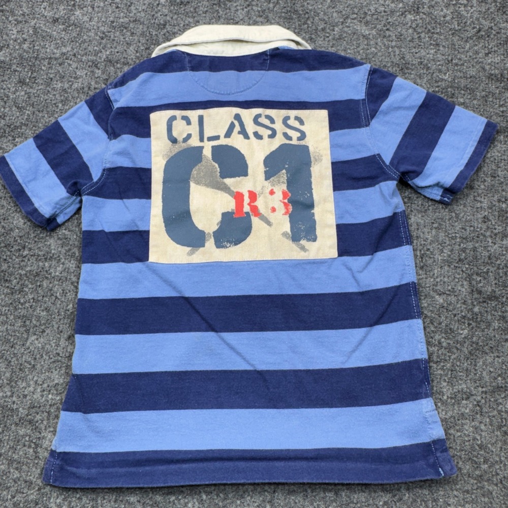 Polo Ralph Lauren Rugby Shirt Boys 6 Blue Striped RL Guide Logo Preppy Class C1 - Picture 2 of 11